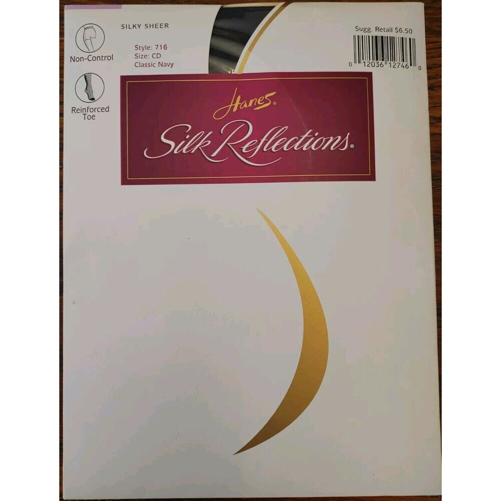 Hanes Silk Reflections Silky Sheer Style 716 Size CD Classic Navy NIP Reinf Toe
